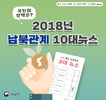 페이스북 이벤트[총 702명 참여, 2106표] 1인당 3표
국민의 선택은?
2018년
남북관계 10대뉴스